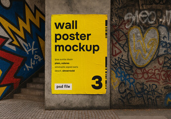Urban poster wall with graffiti mockup