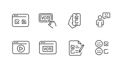 Voting and election linear icons set – outline, filled, democratic symbols