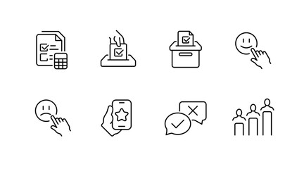 Voting and election outline icons set – flat, linear, ballot box graphics