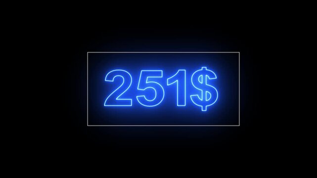 Glowing neon line 1 hundred dollar counter Animation, 1 hundredcounting from 0 to 100$.