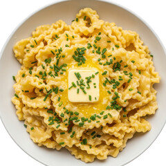 Delicious pasta dish with melted butter and herbs isolated on transparent background