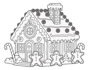 Gingerbread House Coloring Page with Gingerbread Men