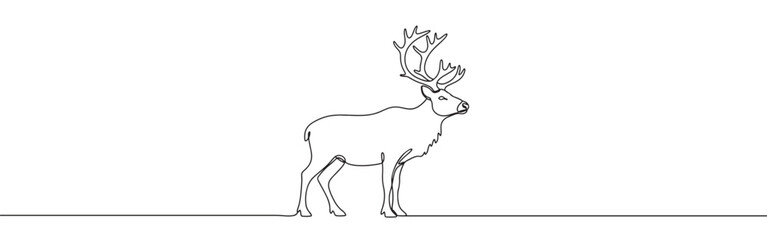 Deer line art. Reindeer continuous one line drawing.
