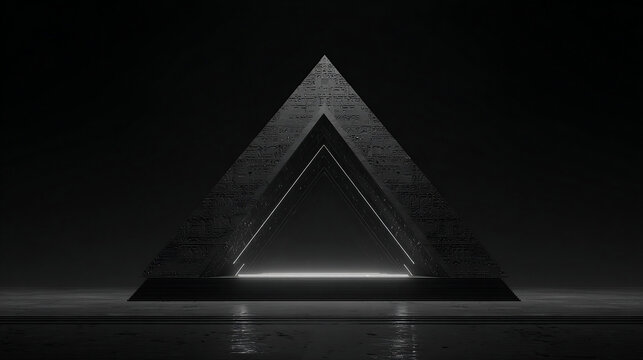 Abstract High Detail 3D Render Of A Glowing Triangular Pyramid With Inner Rings