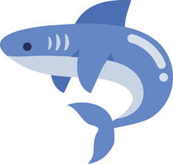 A friendly blue cartoon shark illustration with a curved body and simple fin details.