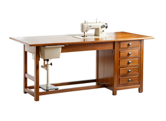 Classic Wooden Sewing Machine Cabinet with Vintage Sewing Machine on Top