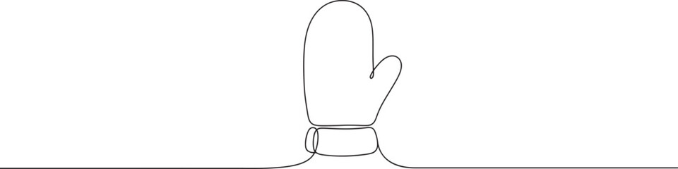 Mitten line art. Winter background. Gloves continuous one line drawing.
