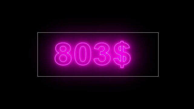 Glowing neon line 1.6 thousand dollar counter Animation, 1.6 thousand counting from 0 to 1600$ dollar.