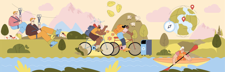 Adventure and Eco-friendly Activities Vector Illustration