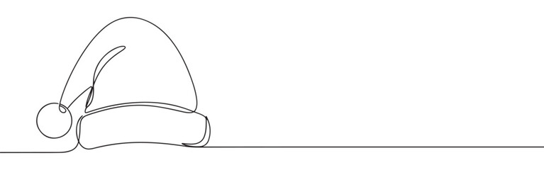 Santa Claus hat line art. Christmas hat continuous one line drawing.