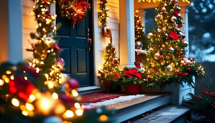 Festive holiday decorations cozy home entrance photography winter wonderland close-up christmas spirit