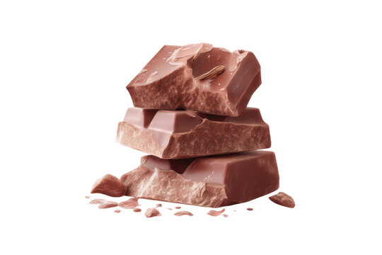 Stack of milk chocolate chunks with crumbly texture and fudge swirls, cut out