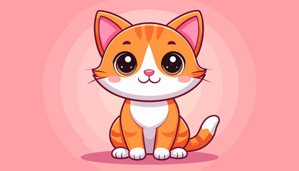 Sweet Orange Cat Cartoon with Pink Background