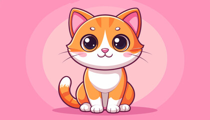 Cute Orange Cat Cartoon with Pink Circle