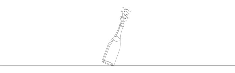 Champagne explosion continuous one line drawing. Design for New Year, Christmas, celebration, festival.