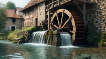 Waterwheel in a historic village