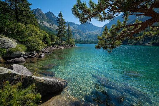 Slovakia travel, Mountains High Tatras, White Lake, moraine lake, White Lake in the Valley on the northeastern edge, UNESCO