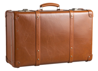 old vintage brown suitcase isolated on white background