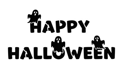 Spooky Halloween Typography: A playful and eerie Halloween design, featuring the text Happy Halloween in bold, stylized font, adorned with whimsical ghost silhouettes for a touch of festive fright.