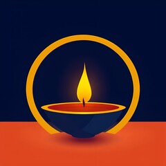 burning candle on blue background