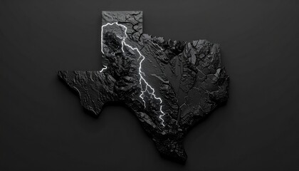 Dark Texas map, textured, highlighted river