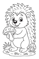 Hedgehog with Mushroom Coloring Page