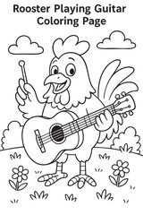 Rooster Playing Guitar Coloring Page