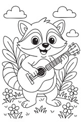 Raccoon Playing Guitar Coloring Page