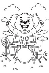 Beaver Playing Drum Set Coloring Page