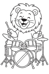 Lion Playing Drum Set Coloring Page