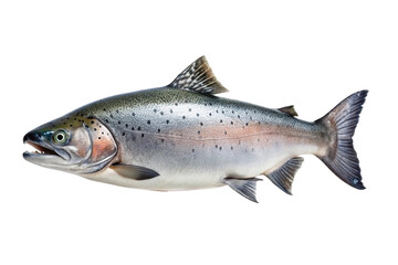 Obraz premium Beautiful Rainbow Trout isolated on white background, showcasing its vibrant colors and spots