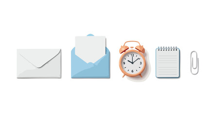 Organized office essentials to manage time effectively, reminding you to stay productive and on schedule with notes and mail