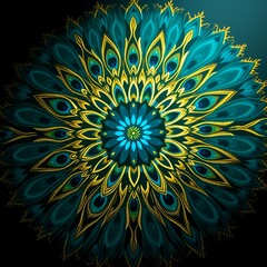 Mandala built from repeating simplified peacock feather shapes