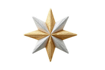 Elegant gold and silver eight-pointed star on black background, cut out