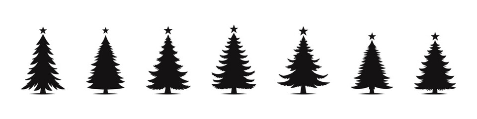 Christmas tree silhouette set. Fir symbol collection. Vector illustration.