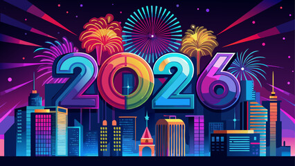 New year celebration with fireworks above