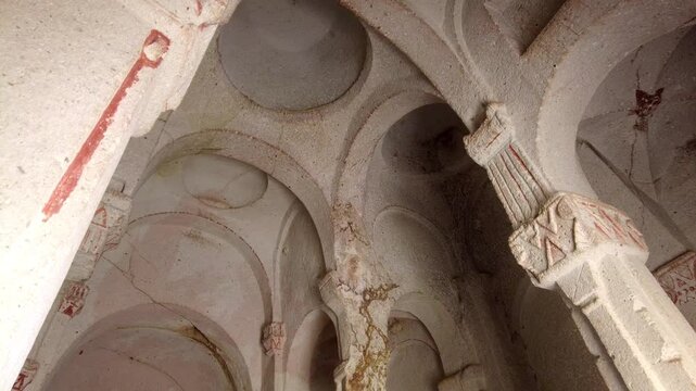 The interior of the basilica in the ancient Hallach Monastery, Ortahisar, Cappadocia, Turkiye
