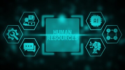 Human Resources concept with AI and technology icons in a teal digital network artificial intelligence - Powered by Adobe