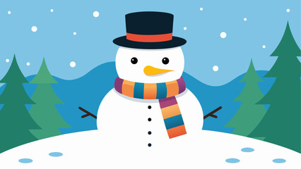 Illustration of a snowman in winter scene