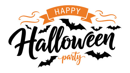 Spooky Halloween Party Celebration: A festive graphic banner heralds a Happy Halloween party, featuring bats and a lively, engaging design to set the stage for a chilling celebration.
