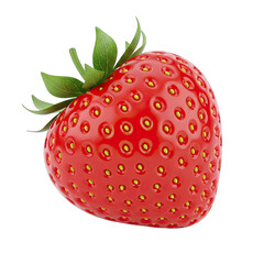 Close-up of a vibrant red strawberry with green leaves