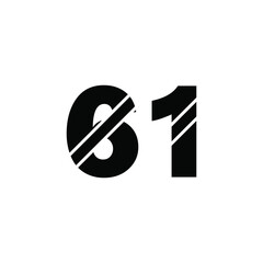 Bold black number 61 with diagonal stripes on white background