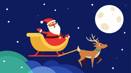 Santa in sleigh with reindeer at night sky © Rana Islam