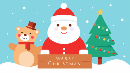 Santa bear tree and merry christmas sign