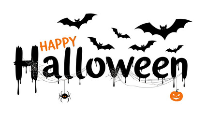 Happy Halloween Greetings: Festive Halloween illustration with playful bat silhouettes, a spider, and a Jack-o'-lantern, embodying the spirit of a spooktacular holiday.