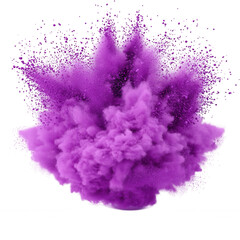 Fototapeta premium Vivid purple powder bursting into dynamic cloud, dispersing against clear background with energetic color abstract and explosion visual impact