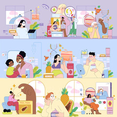 Skincare Routine and Facial Peeling Vector Illustration