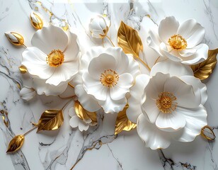 3D white flowers on marble