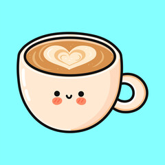 Cute smiling coffee cup with heart latte art