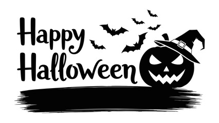Spooky Halloween Celebration: The striking silhouette of a grinning jack-o'-lantern, adorned with a witch's hat, beckons against a flurry of bats.